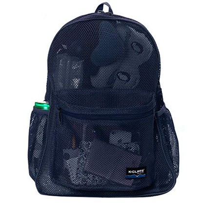 K-Cliffs Heavy Duty Mesh Backpack Quality Classic Student Net Bookbag Durable See Through Simple Netting Daypack Basic School Bag Navy - color: Navy