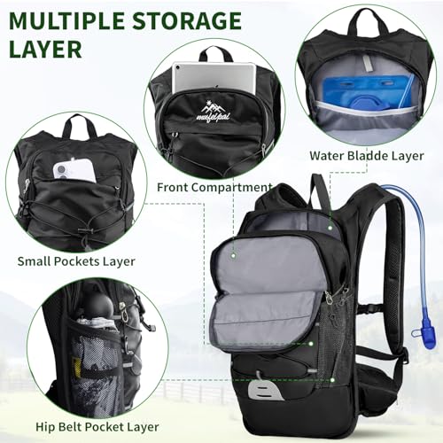 Hydration Backpack with 2L Water Bladder - 20L Water Backpack for Hiking, Cycling, Running, Biking, Lightweight Hiking Pack Bag for Women & Men with Trekking Pole Holders - color: Black With 2l Water Bladder
