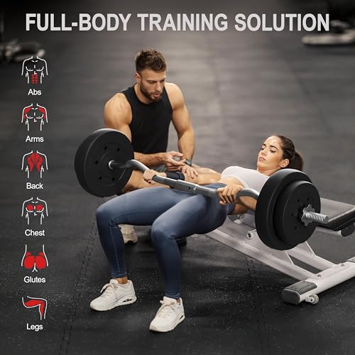 Yaheetech 55lb Curling Bar with Weights Barbell Dumbbell Weight Set Gym Lifting Exercise Workout Curl Bar