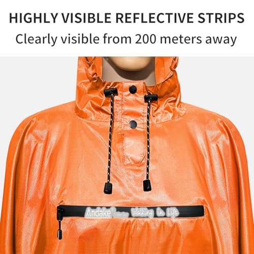 Andake Waterproof Rain Poncho for Adults Unisex,230T Ripstop Polyester,Raincoat Gear with Transparent Viewing Window Outdoors - color: Orange