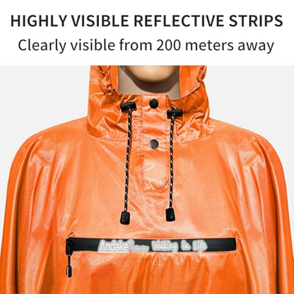 Andake Waterproof Rain Poncho for Adults Unisex,230T Ripstop Polyester,Raincoat Gear with Transparent Viewing Window Outdoors - color: Orange