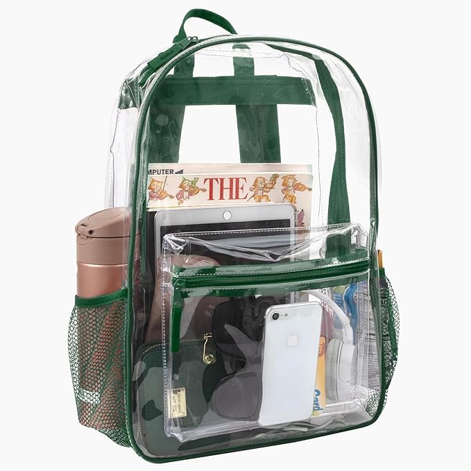 Trail maker Bulk Clear Backpacks Wholesale for School 24 Pack Clear Backpacks for Boys, Girls, School, Stadium, Travel - color: Green Pack