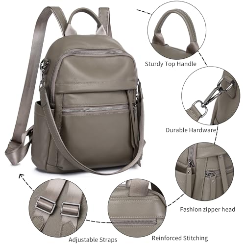 Genuine Leather Backpack Purse for Women | Real Soft Leather, Convertible, Ladies Daypack Shoulder Bag, Grey - color: Grey