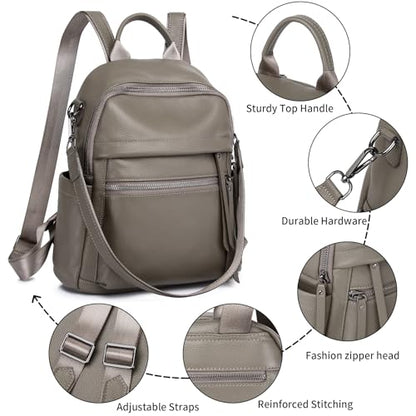 Genuine Leather Backpack Purse for Women | Real Soft Leather, Convertible, Ladies Daypack Shoulder Bag, Grey - color: Grey