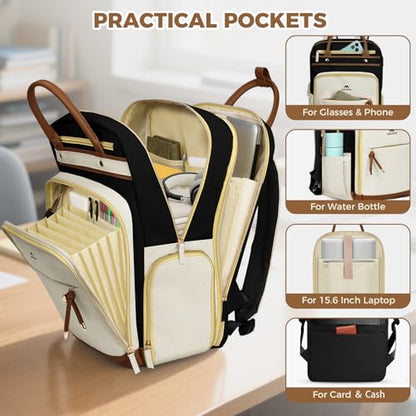 MATEIN Work Backpack with Lunch Compartment Detachable, 15.6 Inch Laptop Backpack with Organized Pocket, College Computer Backpacks Meal Prep Bag Gift for Teachers Nurse Adult Commute Office - color: Black Beige Brown