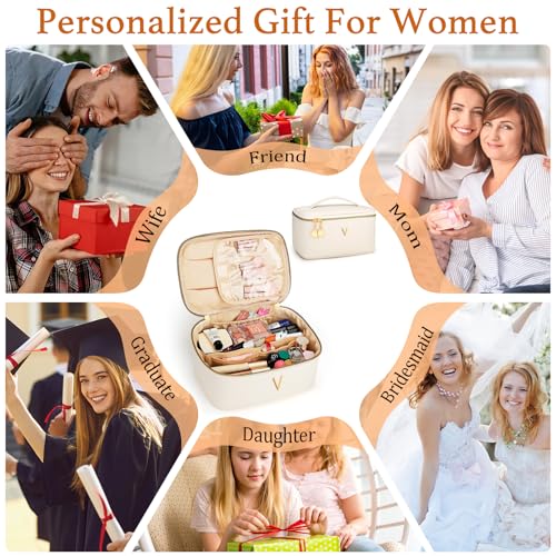 Gifts for Women Travel Makeup Bag Personalized Cosmetic Bag Portable Large Capacity Toiletry Bag(Beige-V) - color: Beige, style: V