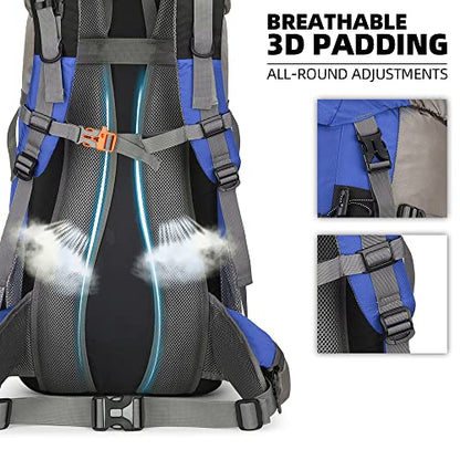 70L Camping Hiking Backpack with Rain Cover Waterproof Backpacking Backpack for Hiking Treeking Climbing Outdoor - color: Deepblue