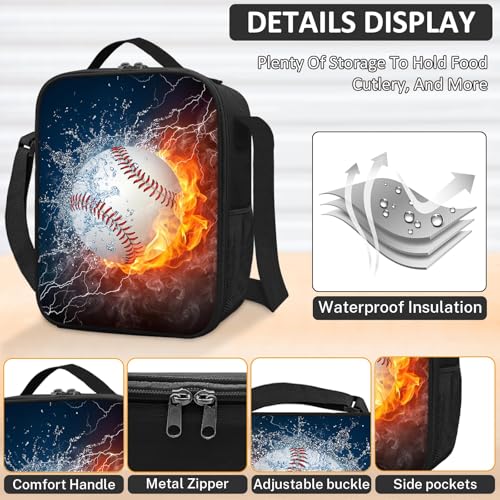 School Backpack for Boys - 4pcs Baseball Boys Backpack with Lunch Box and Pencil Case for Kids Children Teens Elementary Middle School - Students Bag for Ages 6-18,17″Bookbag Travel Back Pack - color: Baseball-03-backpack Set