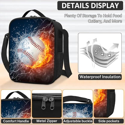 School Backpack for Boys - 4pcs Baseball Boys Backpack with Lunch Box and Pencil Case for Kids Children Teens Elementary Middle School - Students Bag for Ages 6-18,17″Bookbag Travel Back Pack - color: Baseball-03-backpack Set