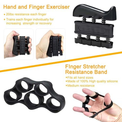 Adjustable Grip Trainer Set Hand Trainer Grip Ring Finger Trainer Combination Fitness Equipment - color: Black