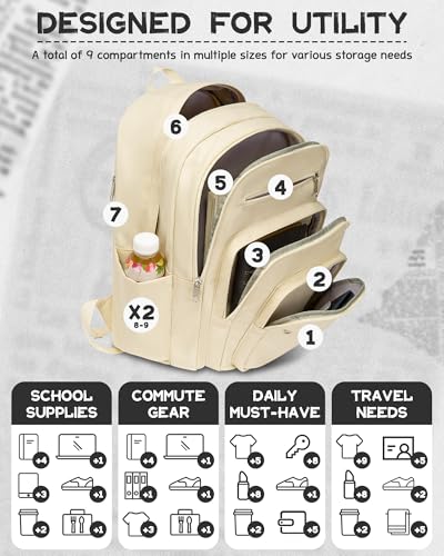 Backpack for Middle High School Teen Boys Girls Large College Bookbag with Laptop Compartment Back to School Book Bags Mochilas Escolares para Niños Niñas Adolescentes (Beige, Solid) - color: Beige
