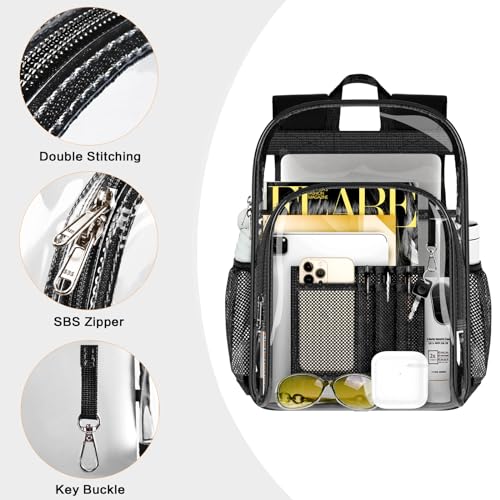 PAMANO Clear Backpack, Heavy Duty Transparent Reinforced Bottom See Through for College, Travel Work Security - color: Black