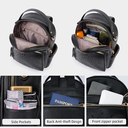APHISON Small Backpack Purse for Women Cute PU Leather Mini Backpacks Ladies Casual Lightweight Travel Daypack Waterproof - color: 6-black, size: Small