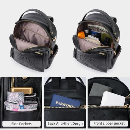 APHISON Small Backpack Purse for Women Cute PU Leather Mini Backpacks Ladies Casual Lightweight Travel Daypack Waterproof - color: 6-black, size: Small