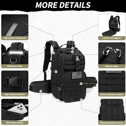 Camo hunting backpack，small tactical backpack, military backpack for men， camping backpack, 3-day bag(Black) - color: Black