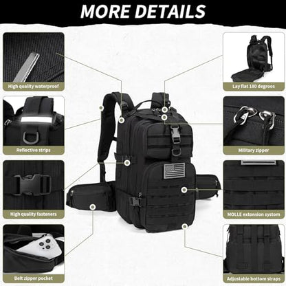 Camo hunting backpack，small tactical backpack, military backpack for men， camping backpack, 3-day bag(Black) - color: Black