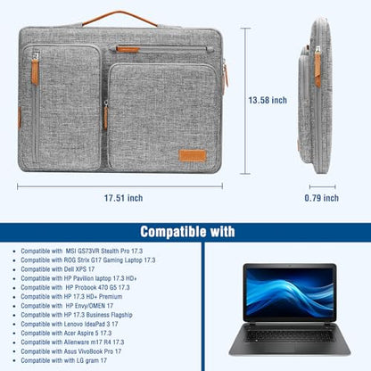 MOSISO 360 Protective Laptop Case 17.3 inch, 17-17.3 inch Laptop Sleeve Compatible with Dell, HP, Lenovo, Asus, Acer, Alienware, Side Open Carrying Case with 4 Zipper Pockets&Handle, Gray - color: Gray, size: 17.3 inch