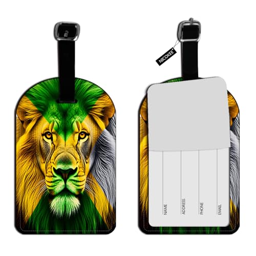 Jamaican Flag and Lion Green Yellow Luggage Tag Travel ID Label Leather for Baggage Suitcase Travel Accessories Baggage Name Tag - 1 pack - color: Xlp-au-0110