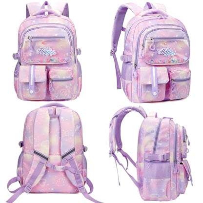 MCWTH Backpack for Teen Girls, Kawaii Cute Kids Elementary Student School Backpacks (Happy Purple) - color: Happy Purple