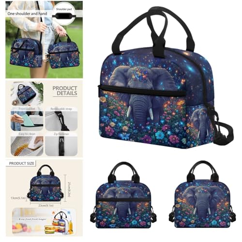 Aesthetic Elephant Backpack for Girls Kids Backpack with Lunch Box Water Bottle Carrier and Pencil Holder Pouch 4Pcs Set 17" Bookbag with Large Front Pocket Lightweight Elementary School Bag - color: Aesthetic Elephant
