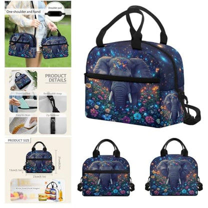 Aesthetic Elephant Backpack for Girls Kids Backpack with Lunch Box Water Bottle Carrier and Pencil Holder Pouch 4Pcs Set 17" Bookbag with Large Front Pocket Lightweight Elementary School Bag - color: Aesthetic Elephant