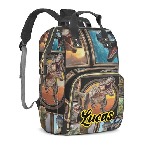 Customizable Large Capacity Diaper Bag Personalized Name, Black Color Dino Waterproof Multi-Function Mommy Bag with Thermal Pockets for Boys，Dinosaur - color: Dinosaur