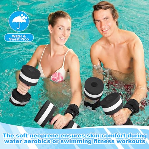 Hollowfly Water Aerobics Set, 4 Piece Pool Exercise Kit (2 Aquatic Dumbbells + 2 Ankle/wrist Weights), EVA Foam, Low-impact Workout - color: Black, size: 1lb