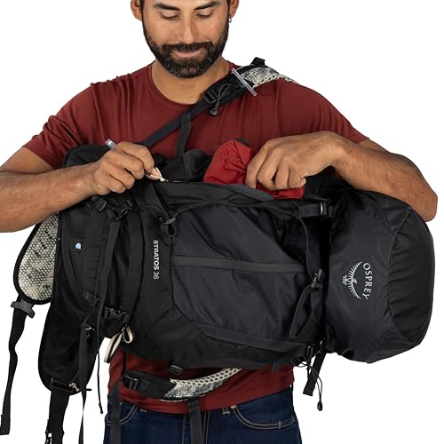 Osprey Stratos 36L Men's Hiking Backpack - Lightweight Backpacking Pack with Waterproof Raincover - Camping Bag, Raven Black - color: Raven Black, style: 36l