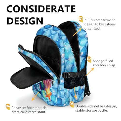 Personalized Girls Backpack Custom Mermaid Backpacks for Kids Back to School, Durable 17 Inch Schoolbags with Name for School Travel Picnic - color: Blue