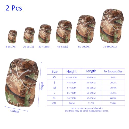 M METERXITY 2 Pack Backpack Rain Cover - Waterproof Lightweight Cover, Apply to Cycling/Hiking/Mountain Climbing (30-40L, M, Leaf Camo)