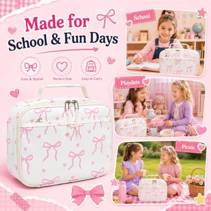 LEDAOU Lunch Box Kids Insulated Lunch Bag Girls Boys Toddler Reusable Lunchbox for School Picnic Hiking (Bow Tie) - color: Bow Tie