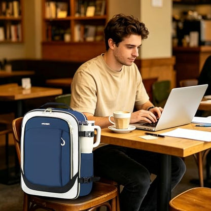 KROSER Laptop Backpack Large Computer Backpack Fits up to 17 Inch Laptop Water-Repellent 40L Travel Backpack Casual Daypack for Business/College/Women/Men-Beige/Haze Blue/Black - color: Beige/Haze Blue/Black
