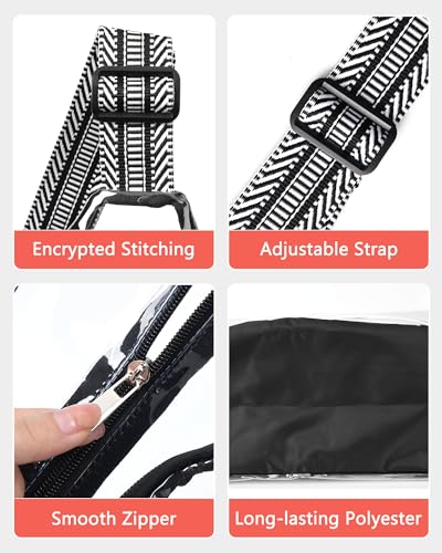 HULISEN Clear Sling Bag, Clear Bag Stadium Approved, Transparent Shoulder Crossbody Backpack Chest Casual Daypack - color: Black and White