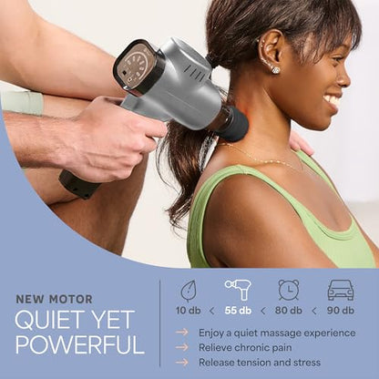 LifePro Massage Gun, Muscle Massager Gun, Massage Gun Deep Tissue, Message Gun, Muscle Massage Gun, Back Massager Gun, Percussion Massage Gun for Athletes, Includes 8 Massage Heads, 5 Speed - color: Silver