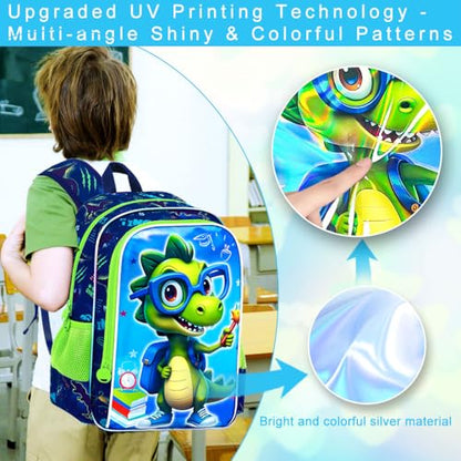 16" Dinosaur Backpack for Boys, 3Pcs Bookbag with Lunch Box, Kids School Backpacks Set for Elementary Preschool Kindergarten (Green) - color: Dinosaur Blue