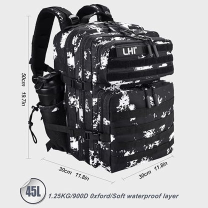 LHI Military Tactical Backpack for Men and Women 45L Army 3 Days Assault Pack Bag Large Rucksack with Shoe Compartment - Black Lightning - color: 1.21 Shoe Compartment（black Lightning）