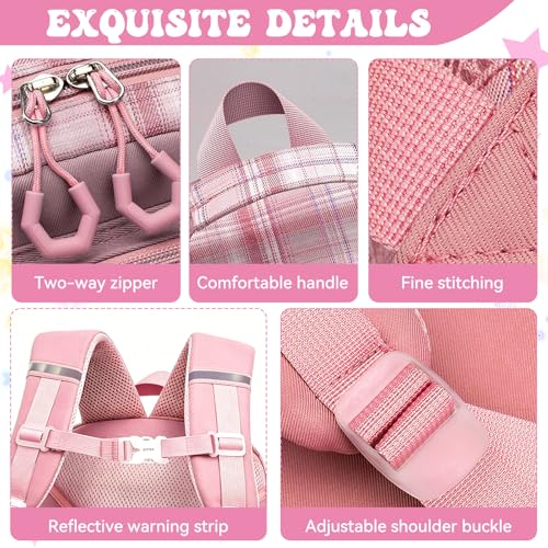 Backpack for Girls,Cute Plaid Backpack,Preppy Bookbag for Elementary & Middle School Students,Large Capacity School Bag,17 Inch,Pink - color: Pink