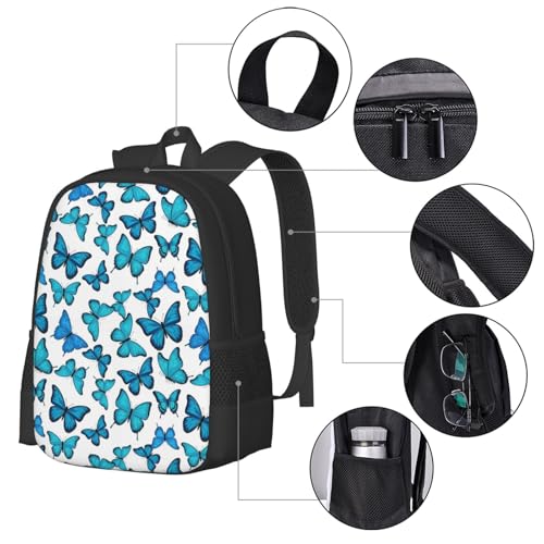 Breathable Outdoor Daypack Blue Butterfly Butterflies, Durable Anti Theft Travel Backpack Adjustable Strap Shoulder Bag for Hiking Camping City Walking - color: Design (1327)