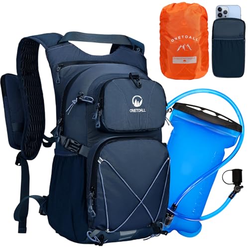 Hydration Backpack 22L, Hiking Backpack with 2L Leakproof Bladder, Sewn-in Rain Cover, Insulated Compartment for Men & Women Running, Cycling, Camping - color: Navy Blue