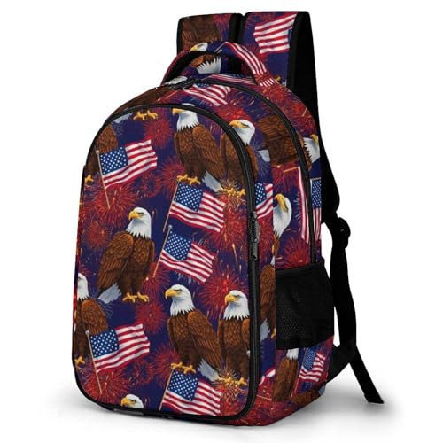Casual Travel Laptop Backpack Bald Eagle American Flag Fireworks Pattern, Lightweight Anti Theft Computer Bag with Large Capacity for Men Women College Work - color: Pattern (334)