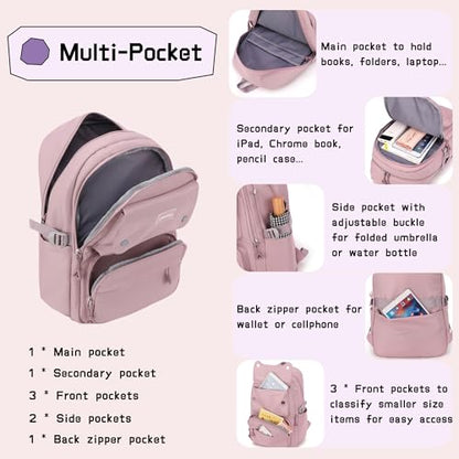 Solid Color Kids Backpack for Teens Girls, Multi-pocket School Bag Girls Backpack - color: B-grey