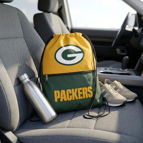 FOCO Green Bay Packers Big Logo Drawstring Backpack with Zippered Pocket Limited Edition NFL Gear for the NFC North Officially Licensed Packers Fan Gear - color: Green Bay Packers
