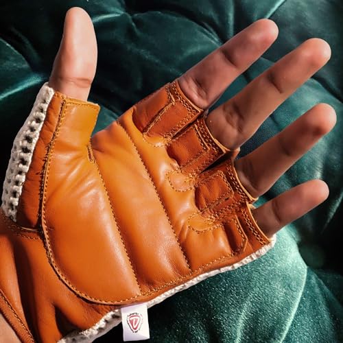 Real Soft Leather Crochet Net Fingerless Driving Weight Training Cycling Wheelchair Gloves W-1037 - color: Tan/White, size: X-Small