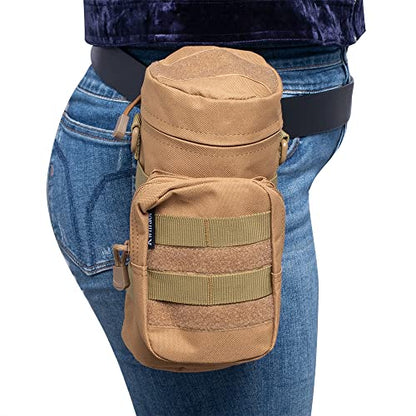 Molle Water Bottle Holder, Tactical Water Bottle Pouches for Backpack with D-Ring Hook - color: Khaki