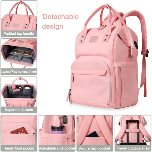 Women's Insulated Laptop Backpack Lunch Cooler Bookbag with USB Port for Women (15.6/14/13 Inch Laptop), Gift For Her - color: Pink-15.6inch