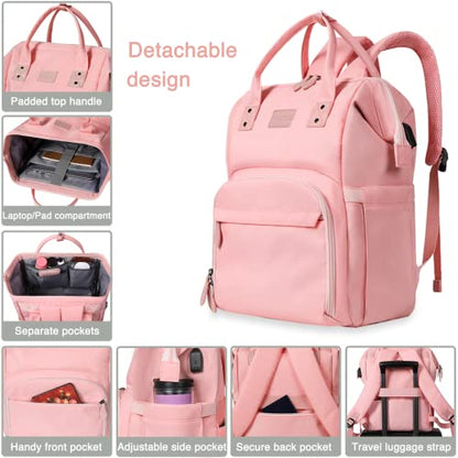 Women's Insulated Laptop Backpack Lunch Cooler Bookbag with USB Port for Women (15.6/14/13 Inch Laptop), Gift For Her - color: Pink-15.6inch
