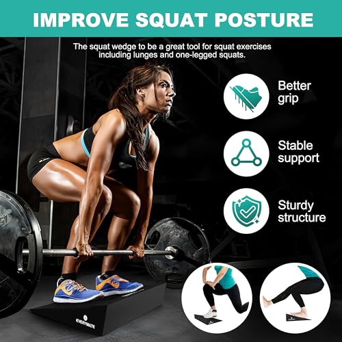 EVERYMATE Squat Wedge, Extra Large Squat Wedge Block, Squat Wedges Weightlifting, Calf Stretching, Slant Board for Squats, Heel Elevated Squat Wedge, Knees Over Toes Squats, Calf Wedge Stretching Block - size: 15 degrees