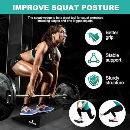 EVERYMATE Squat Wedge, Extra Large Squat Wedge Block, Squat Wedges Weightlifting, Calf Stretching, Slant Board for Squats, Heel Elevated Squat Wedge, Knees Over Toes Squats, Calf Wedge Stretching Block - size: 15 degrees