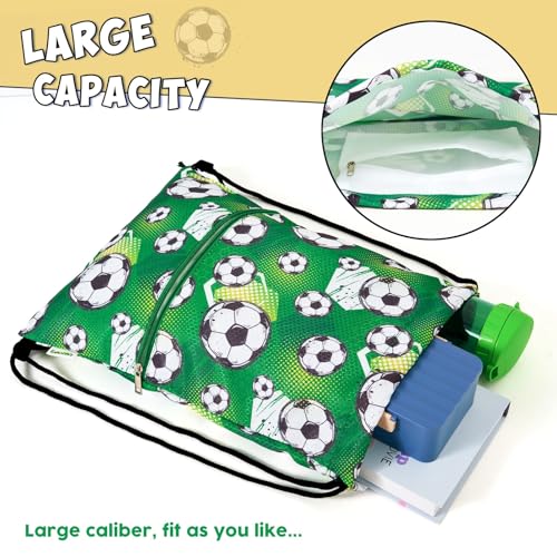 WAWASAM Kids Drawstring Backpack, Gym Swim Bag Cinch Bag for Girls Boys with Zipper Pocket - color: Soccer