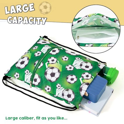 WAWASAM Kids Drawstring Backpack, Gym Swim Bag Cinch Bag for Girls Boys with Zipper Pocket - color: Soccer